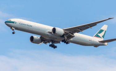 cathay pacific plane flying