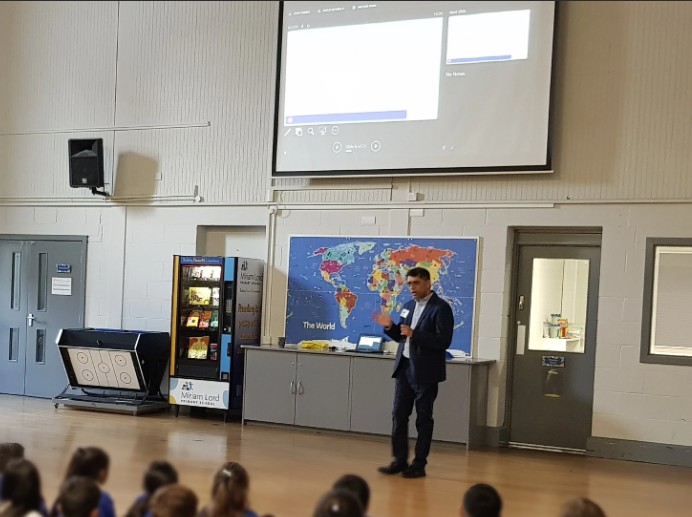 Sameer Shaikh leading an Education CSR cyber awareness session at a Bradford primary school