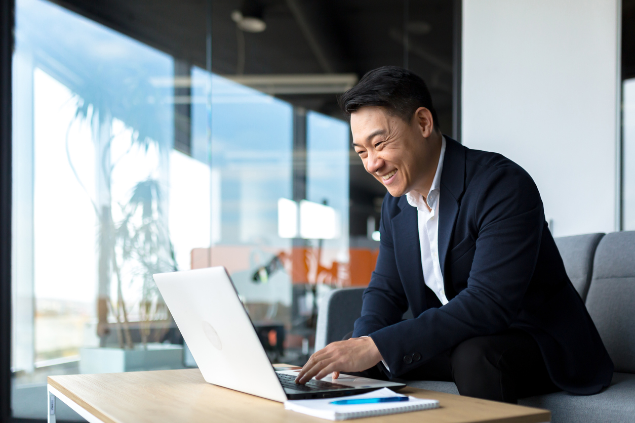 Business man working on laptop